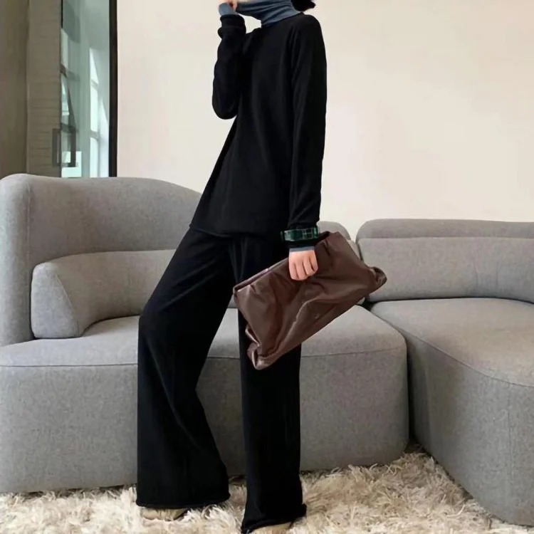 Fashion casual long-sleeved solid color knitted set