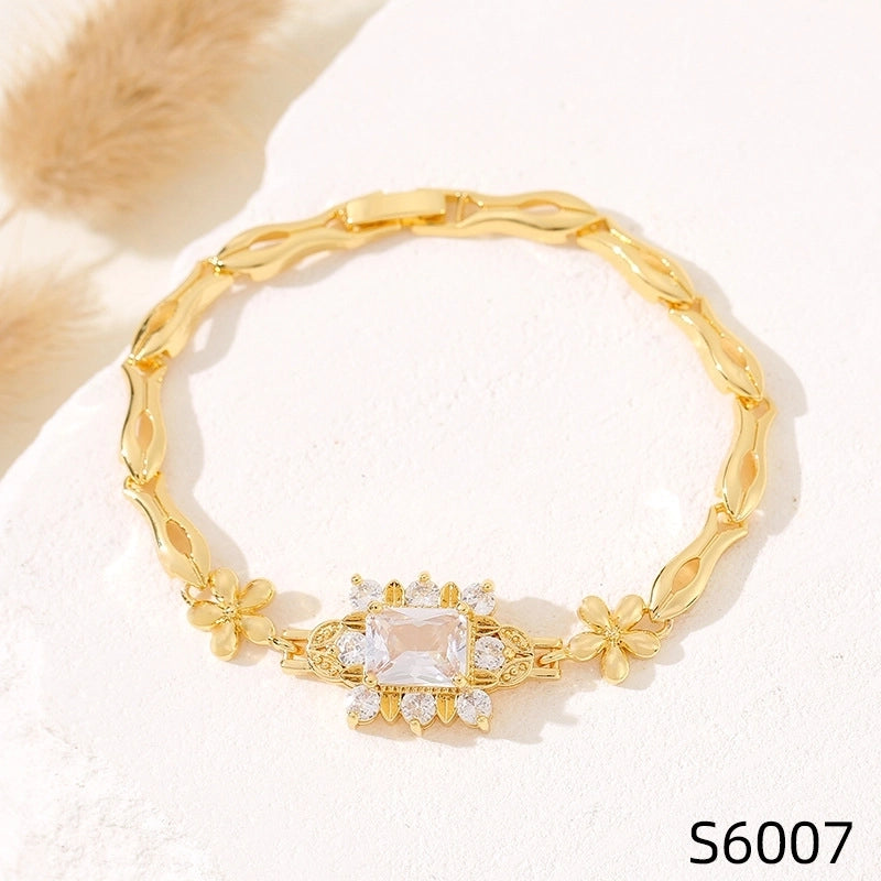 Minimalist Flower Copper Inlay Zircon Bracelets