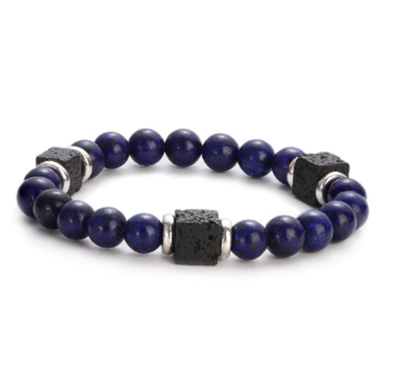 New Lava Cube Volcanic Stone Bracelet Men’s Colorful Marble Glass Beads Retro Bracelet