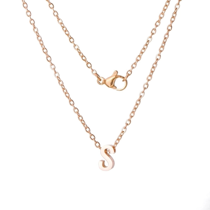Stainless Steel Rose Gold Plated Minimalist Letter None Pendant Necklace