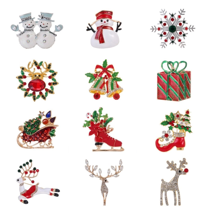 Cute Pin Gift Box Snowman Elk Zinc Alloy Enamel Plating Inlay Rhinestones Unisex Brooches
