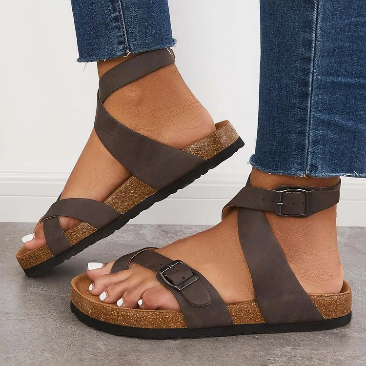 Comfy Criss Cross Toe Ring Soft Cork Footbed Sandals