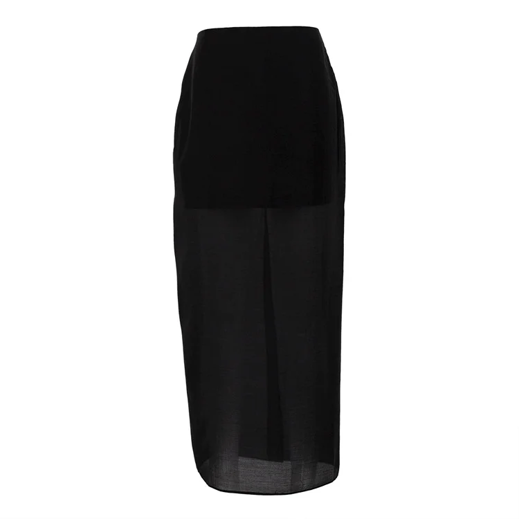 Black Mesh See-through High Waist Slit Sheath Skirt
