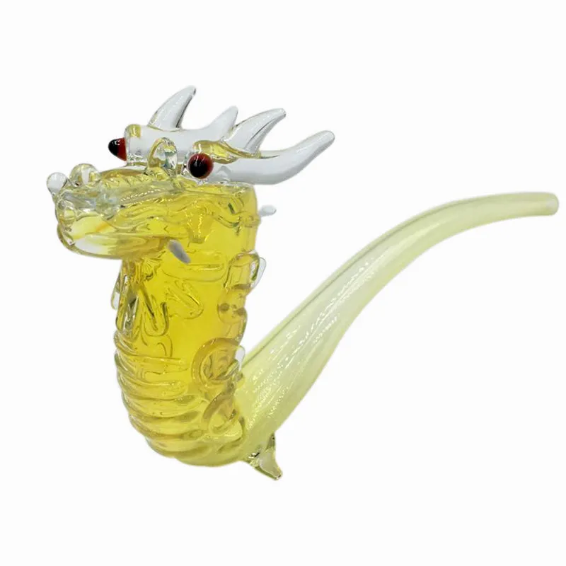 Ground Dragon Sherlock Hand Pipe with Yellow Fumed Frit Color