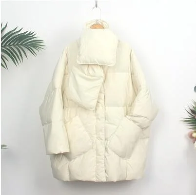 FTLZZ 2020 Winter Scarf Big Size Jacket Women 90% White Duck Down Coat Round Neck Loose Thick  Parkas Female Warm Snow Outwear