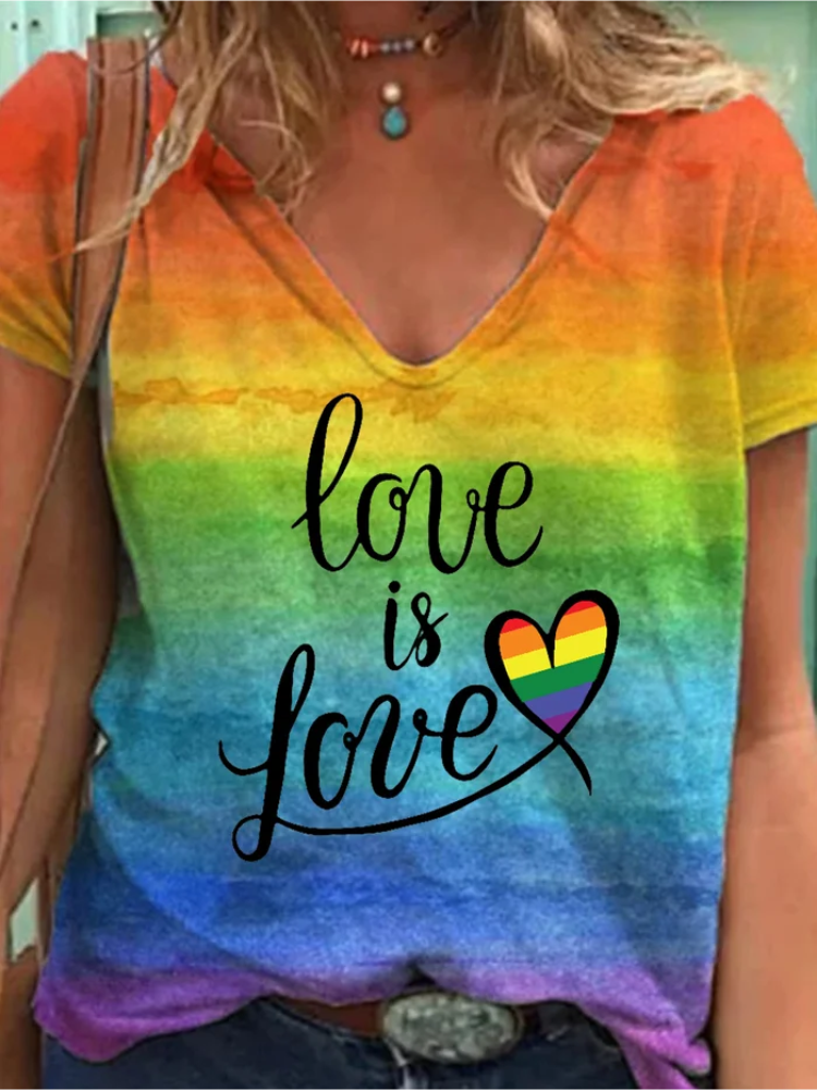 VChics Women's LGBTQ Love Is Love Print V-Neck T-Shirt