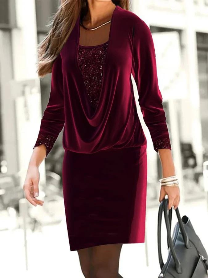 Women's Solid Color Stack Collar Velvet Casual Mini Dress