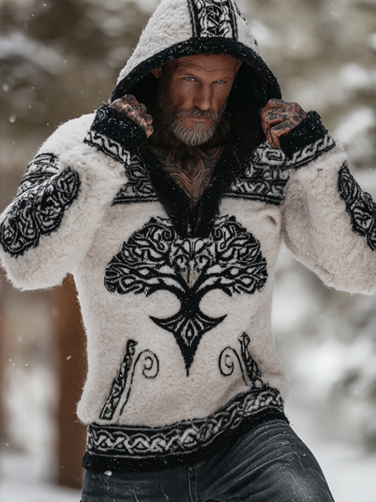 Vintage Viking Style Life Tree Celtic Knot Flannel Hoodie Sweatshirt elevenforest