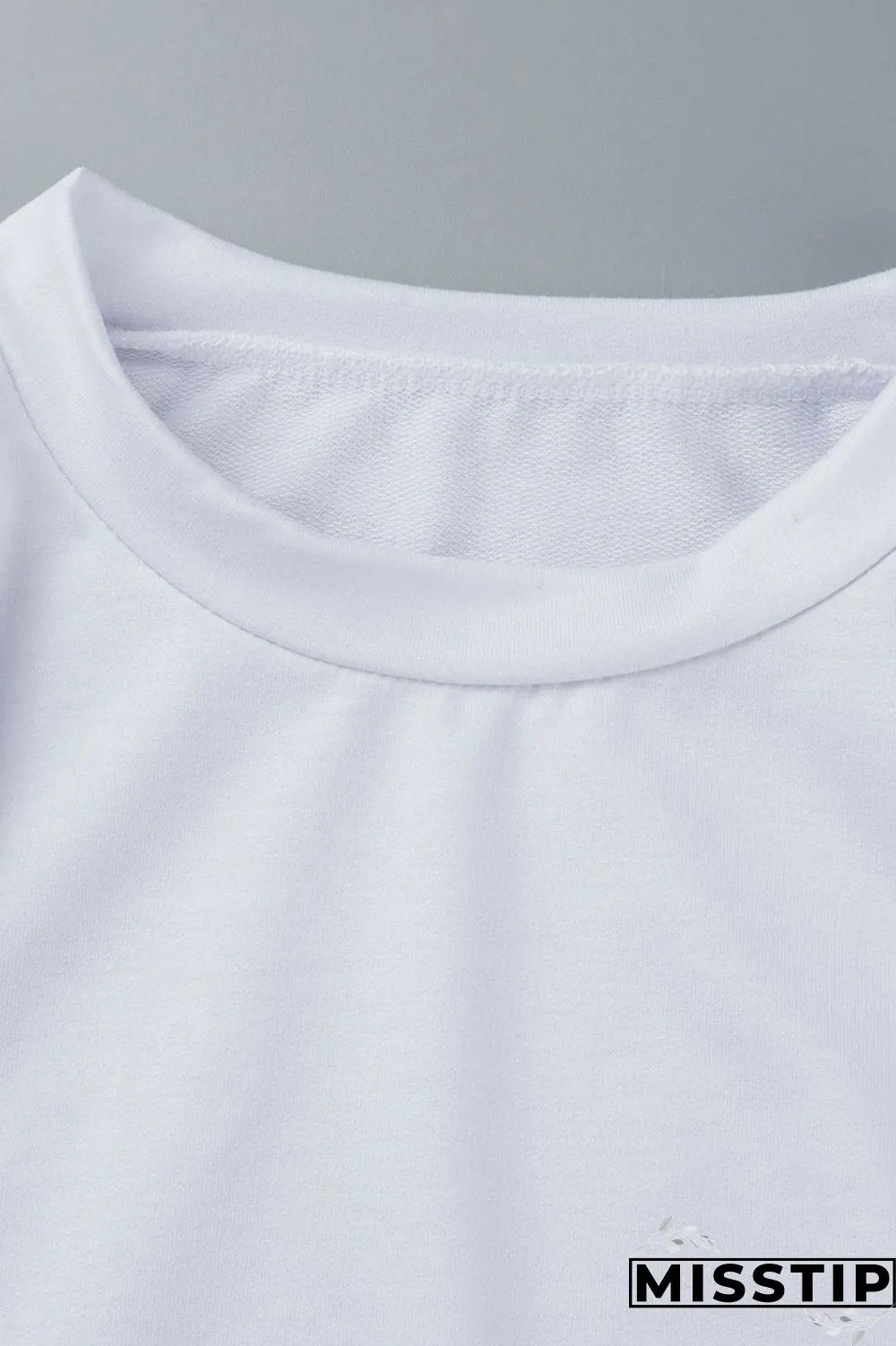 White Casual Solid Patchwork O Neck Tops