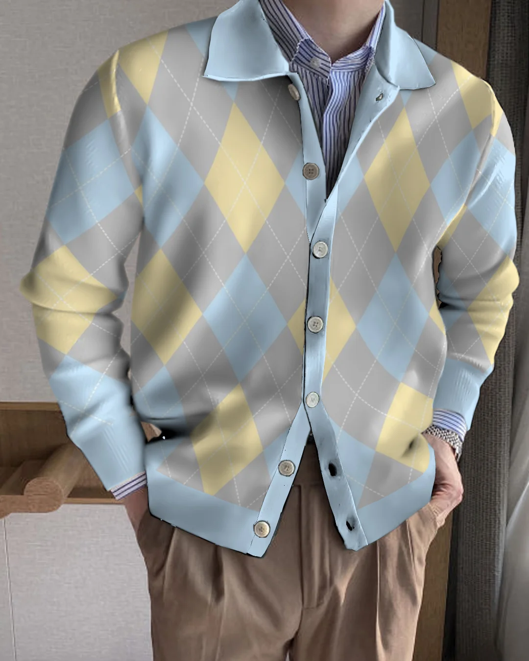 Men's Lapel Knitted Sweater Cardigan 462e