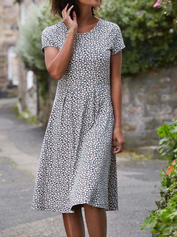 Plus Size Crew Neck Printed Short Sleeve Women Dress