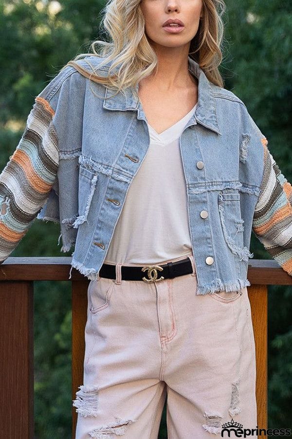 Crochet Sleeve Denim Crop Jacket