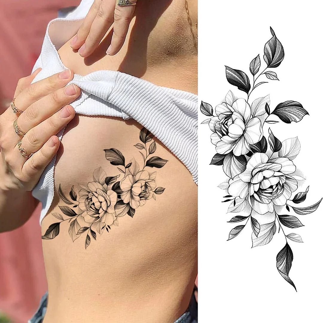 Sdrawing Peony Flower Moon Temporary Tattoos For Women Adult Rose Daisy Crown Fake Tattoo Fashion Washable Half Sleeve Tatoos