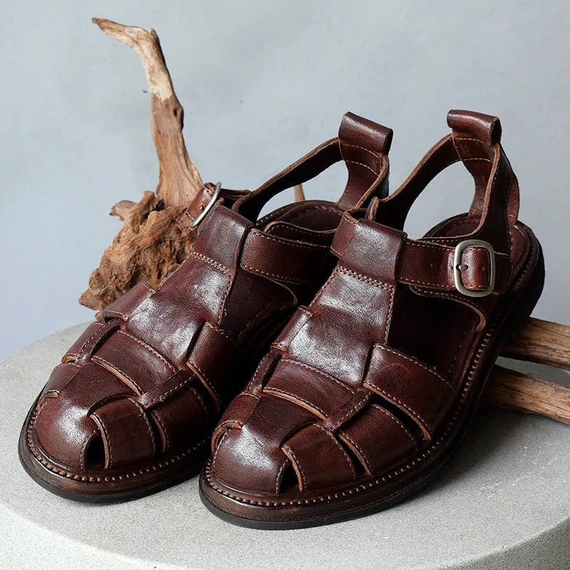 Women's Vintage Elegant Stitching Leather Gladiator Sandals