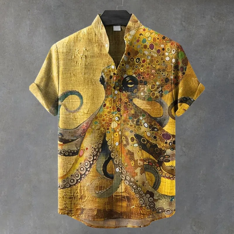 Vintage Octopus Oil Painting Art Print Casual Shirt elevenforest