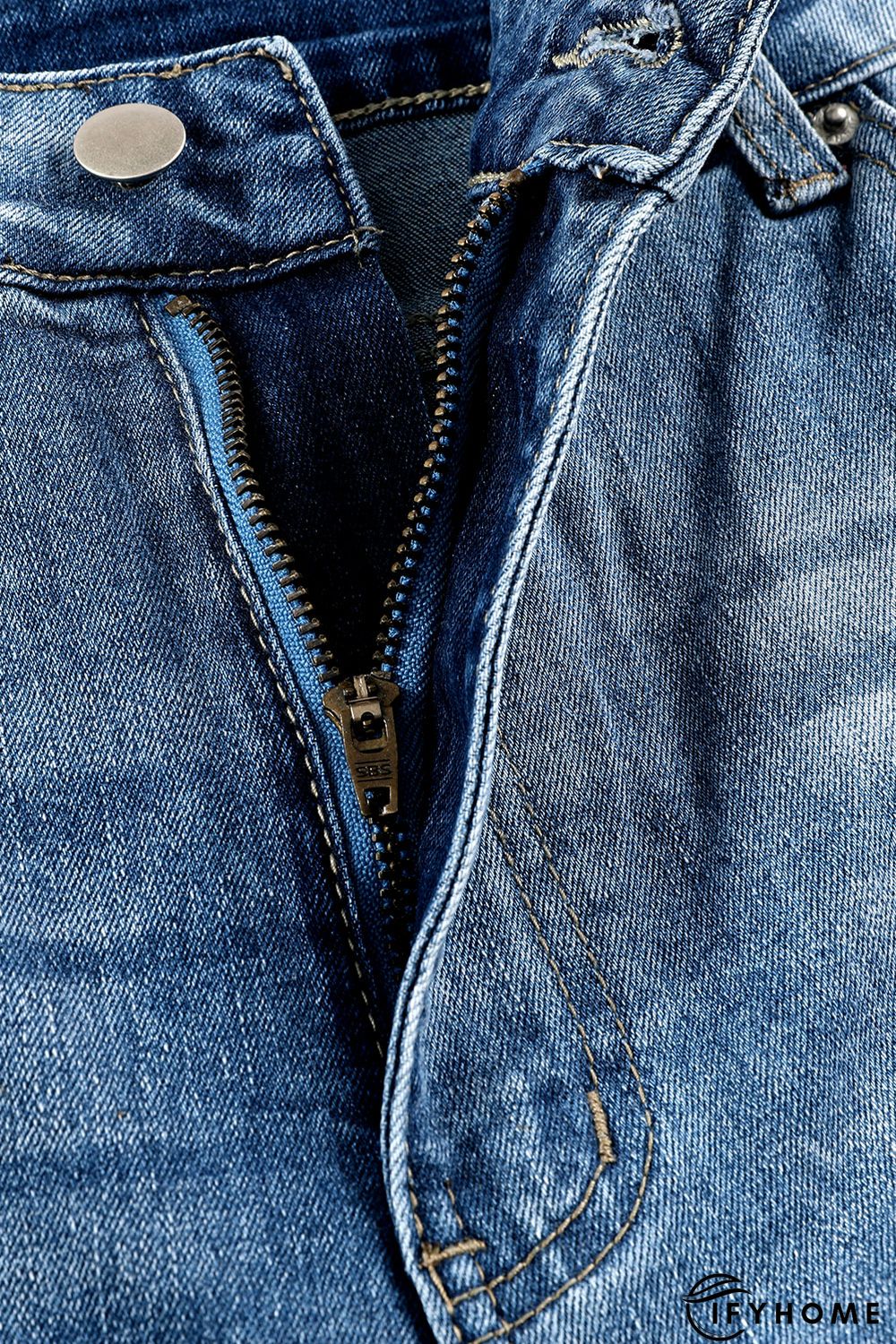 Blue Plus Size Distressed Slit Vintage Jeans | IFYHOME