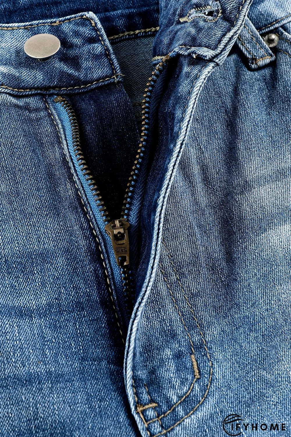 Blue Plus Size Distressed Slit Vintage Jeans | IFYHOME