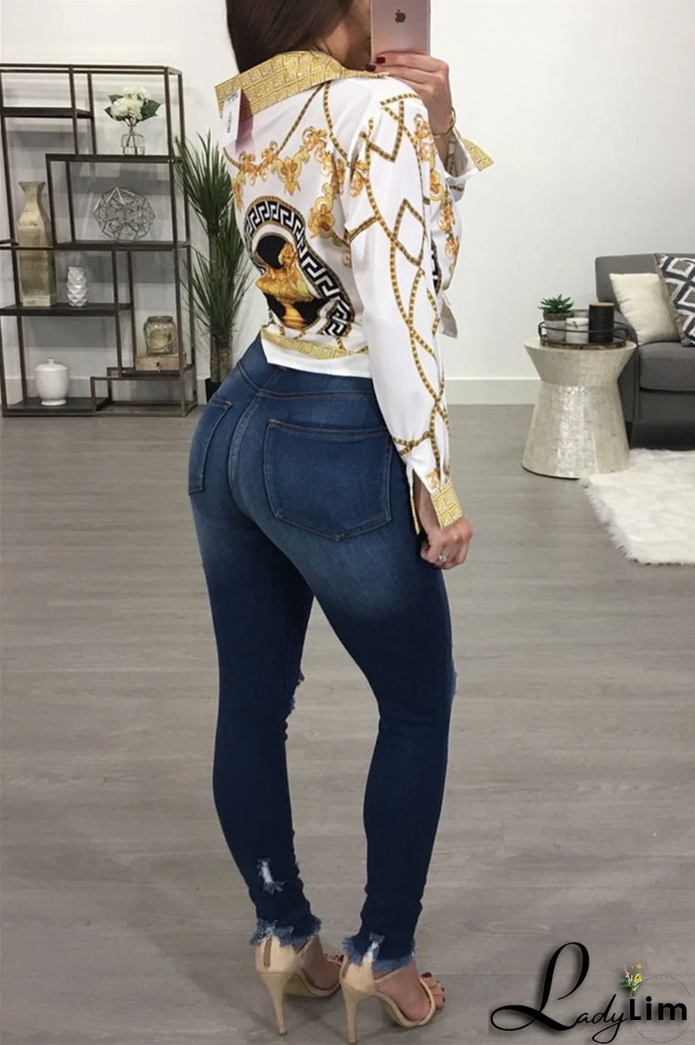 Black Fashion Casual Print Basic Turndown Collar Tops