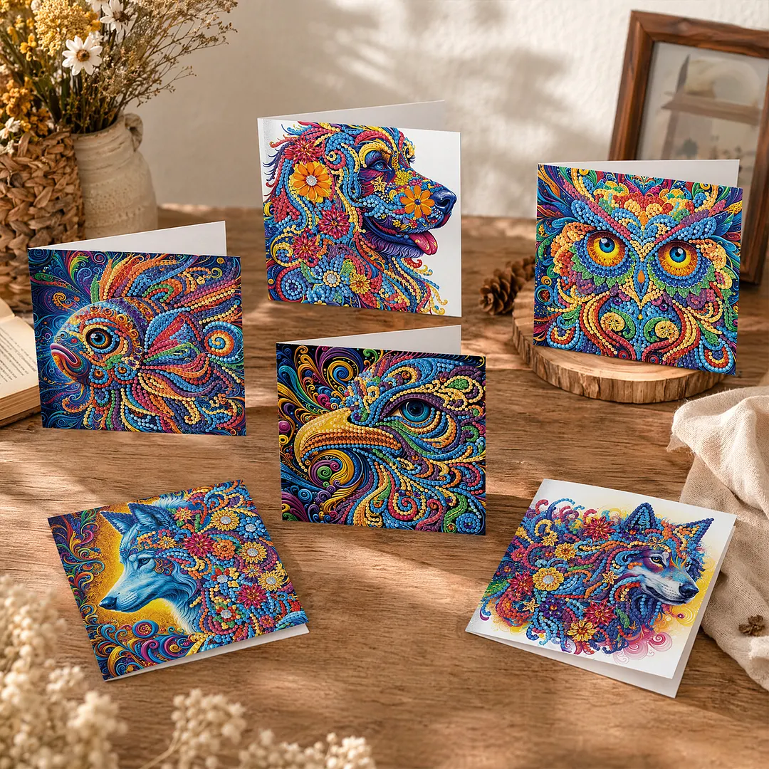 6pcs Mandala Flowers and Animals DIY Diamond Painting Greeting Card Kits with Envelopes Diamond Art Greeting Cards Diamond Art Cards Kits for Adults DIY Crafts Family Friend Gifts