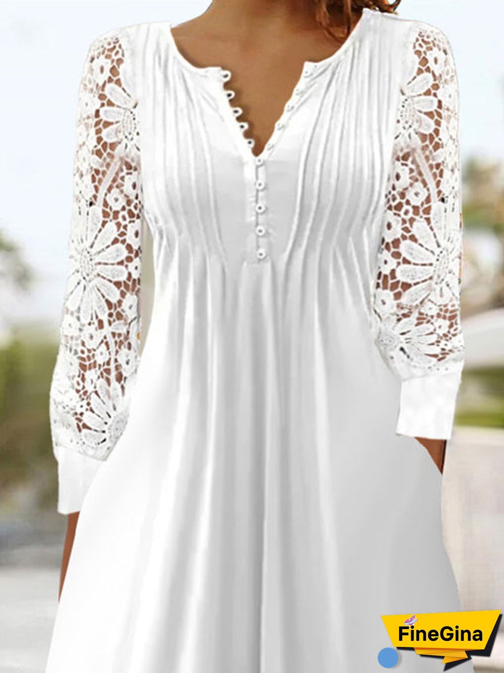 Women's Long Sleeve V-neck Floral Lace Midi Dress