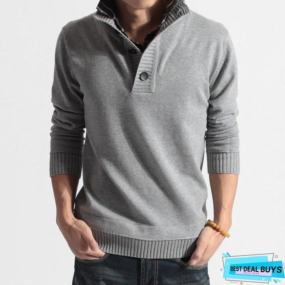 Men's Sweater Stand Collar Solid Color Sweater