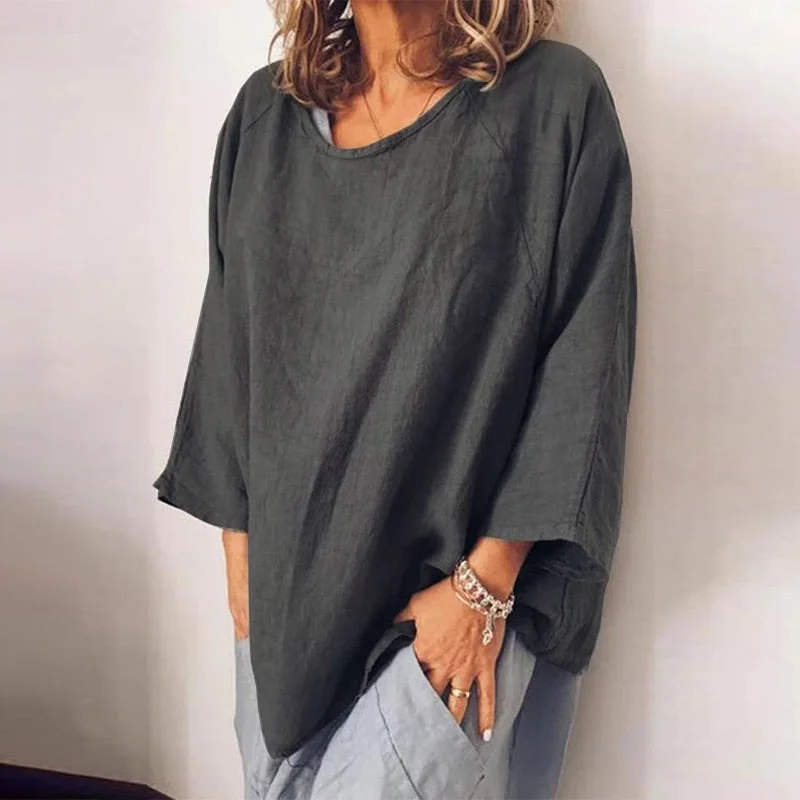 ZANZEA Fashion Women Long Sleeve Solid Cotton Linen Shirt Autumn Blouse Femininas Basic Tops Robe Blusas Loose Chemise Tunic