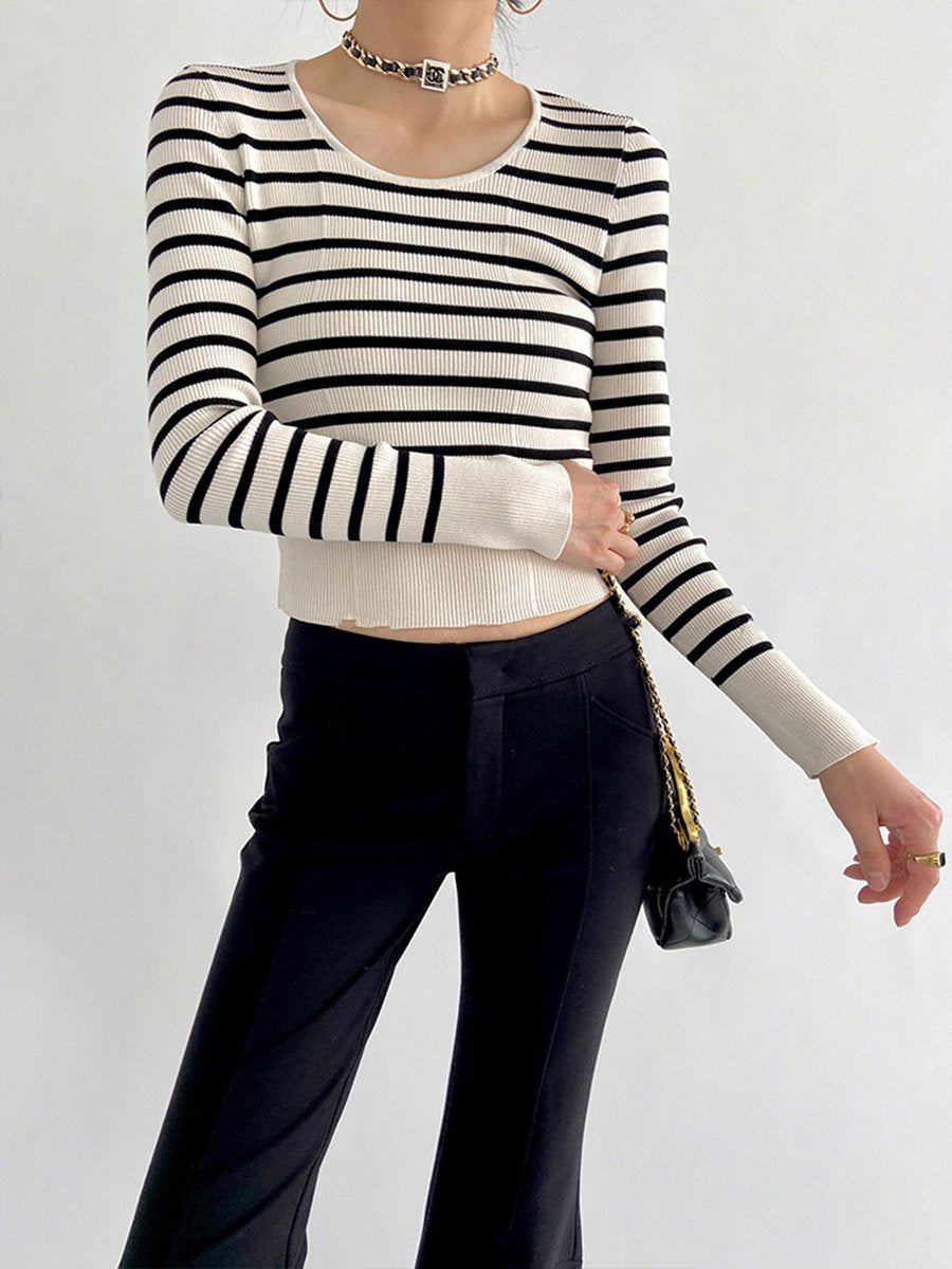 Black And White striped High-waisted Cropped  Knit