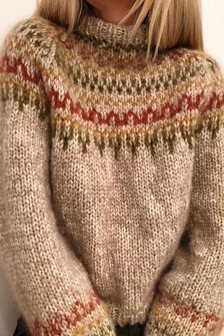 Casual Turtleneck Straight Leg Printed Sweater