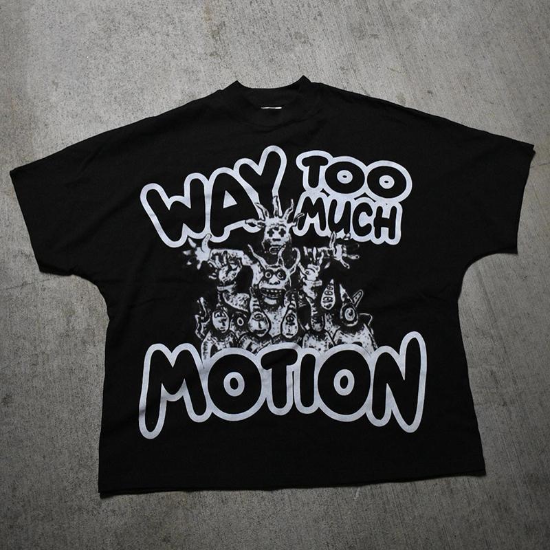 Vintage Way Too Much Motion Graphics Printed Cotton T-Shirt - SOPULA