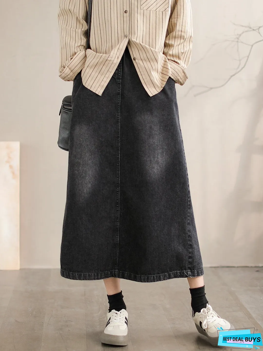 Women Spring Retro Casual A-Line Denim Skirt