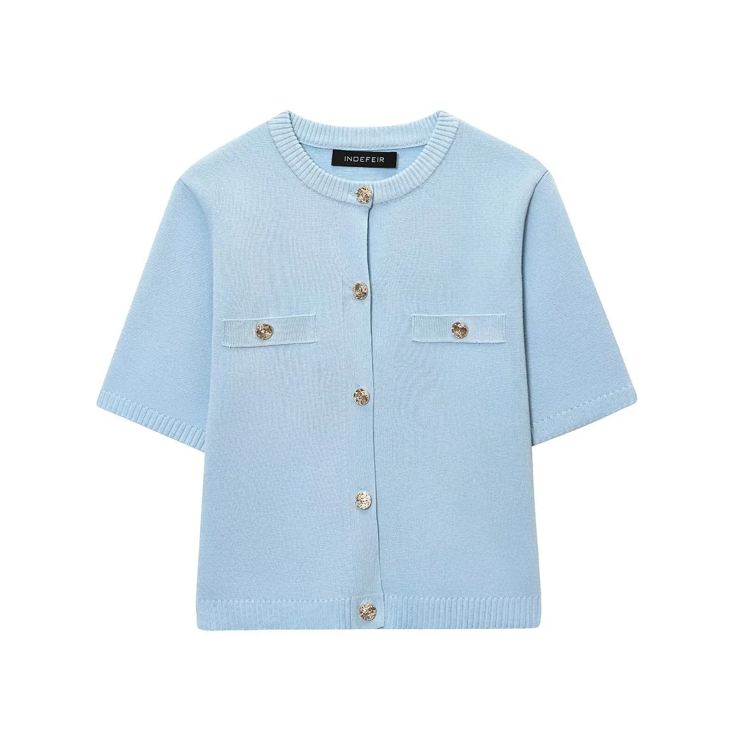 Nigikala Nigikala Spring 2025 New Women's Short-Sleeved Simple Fashion Knitted Jacket Skirt 1822023 1822025