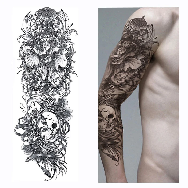 Full Flower Arm Tattoo Sticker 40models Fish Peacock Lotus Temporary Body paint Water Transfer fake Tatoo sleeve