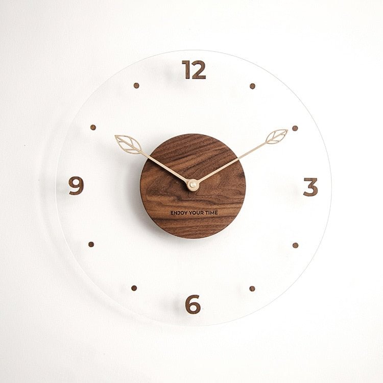 14 inch Nordic Solid Wood Wall Clock Modern Design Acrylic 3D Stickers Kitchen Clock Creative Wall Watch Home Decor Silent