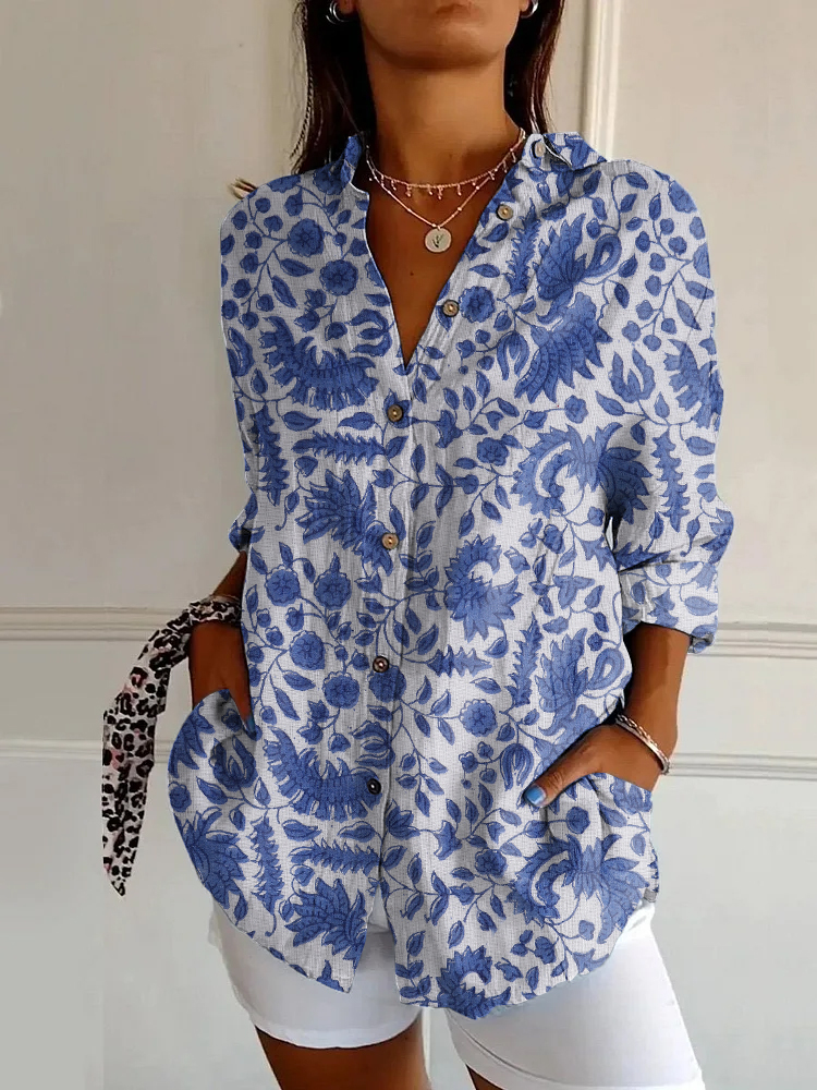 Vintage Indian Floral Print Long Sleeve Shirt