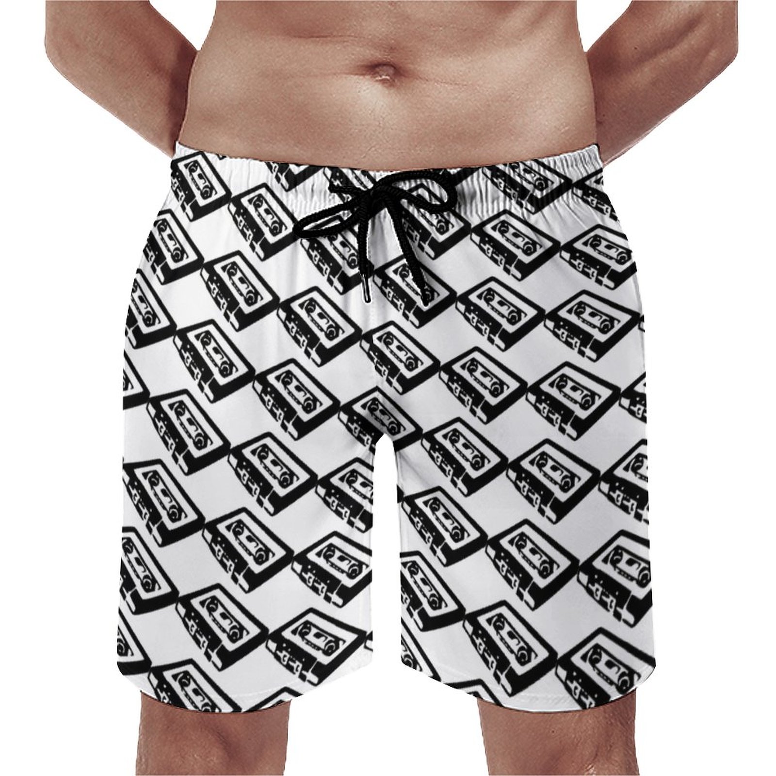 Vintage 80S Cassette Tape | Men'S Vacation Casual Beach Shorts | Quick Dry Swim Trunks With Mesh Lining | Beachwear Summer Attire Resort Shorts
