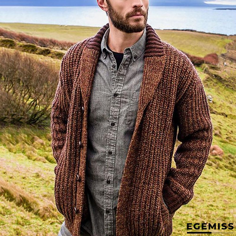 Autumn and Winter Men's Cardigan Solid Color Long Sleeve Knitted Sweater Coat | EGEMISS