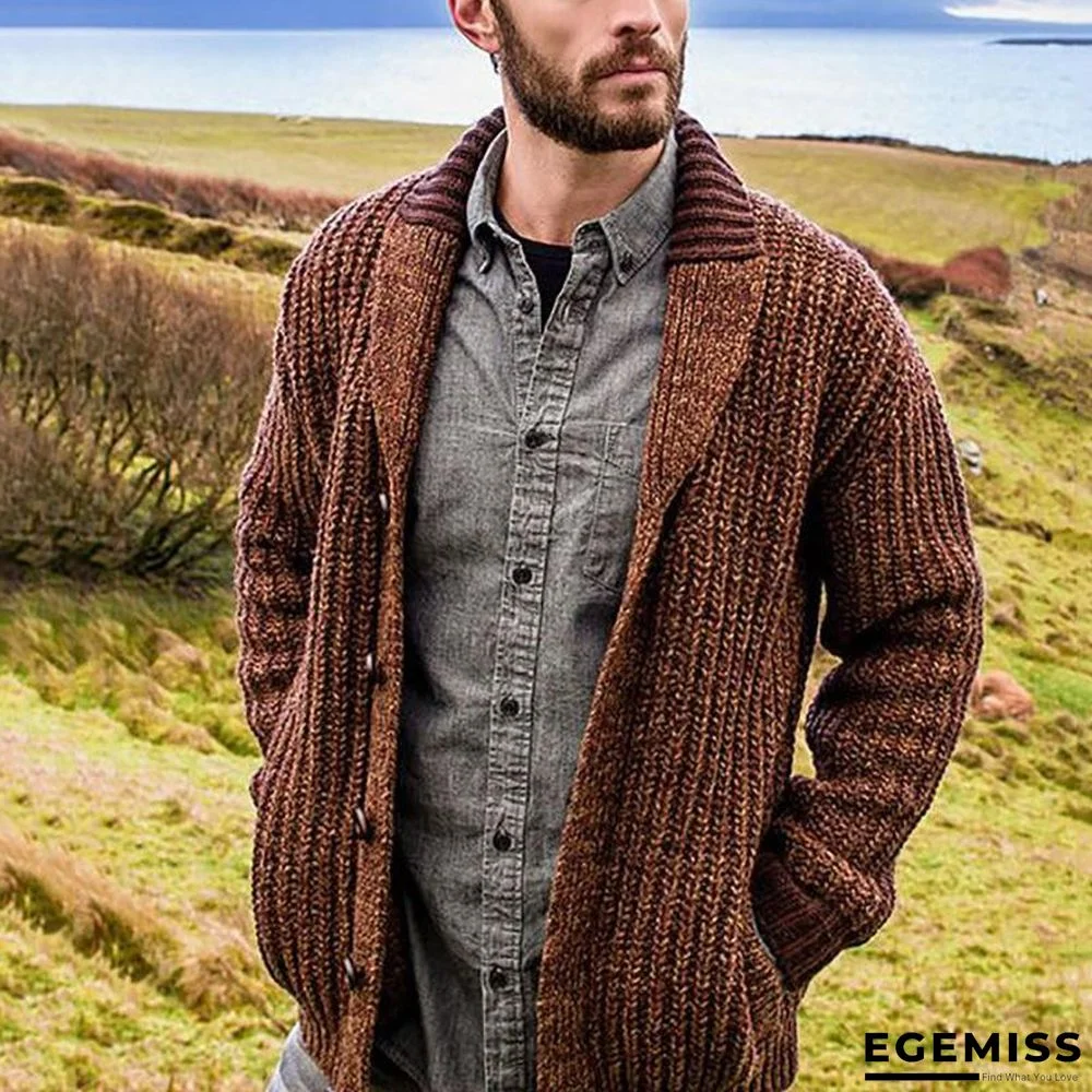 Autumn and Winter Men's Cardigan Solid Color Long Sleeve Knitted Sweater Coat | EGEMISS