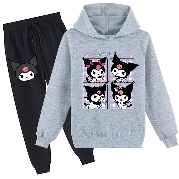 Mayoulove Kuromi Zipper Jacket Trousers Set - Cute Cartoon Print Clothing for Kids - Ideal for Fans of Sanrio's Anti-Hello Kitty Character - Unisex, Comfortable and Stylish Outfit for Toddlers and Young Children-Mayoulove