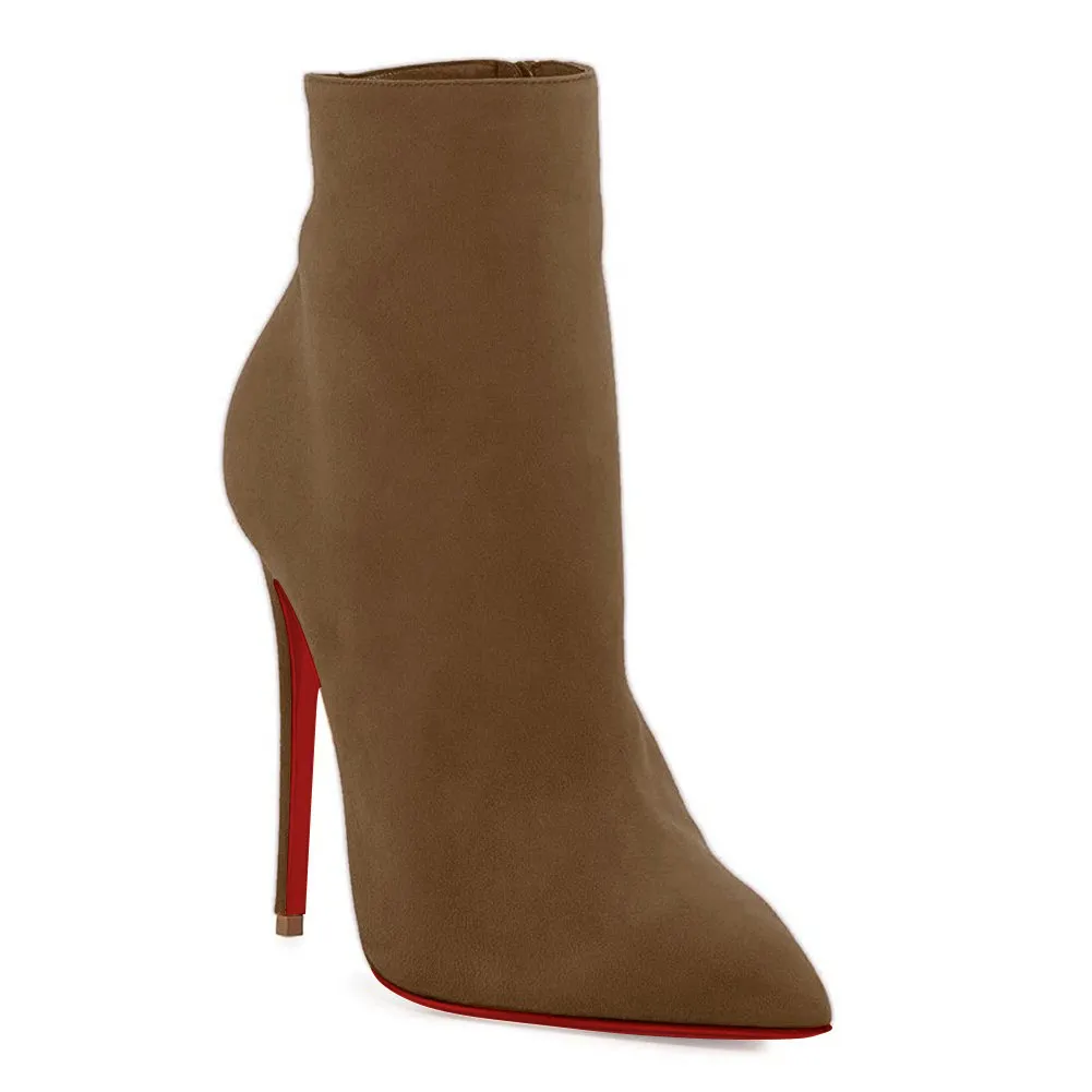 Women's Ankle Boots Closed Pointed Toe Stilettos Brown Booties-vocosishoes
