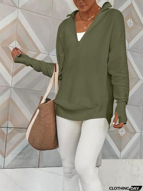 Half Zip Long Sleeve Knit Top