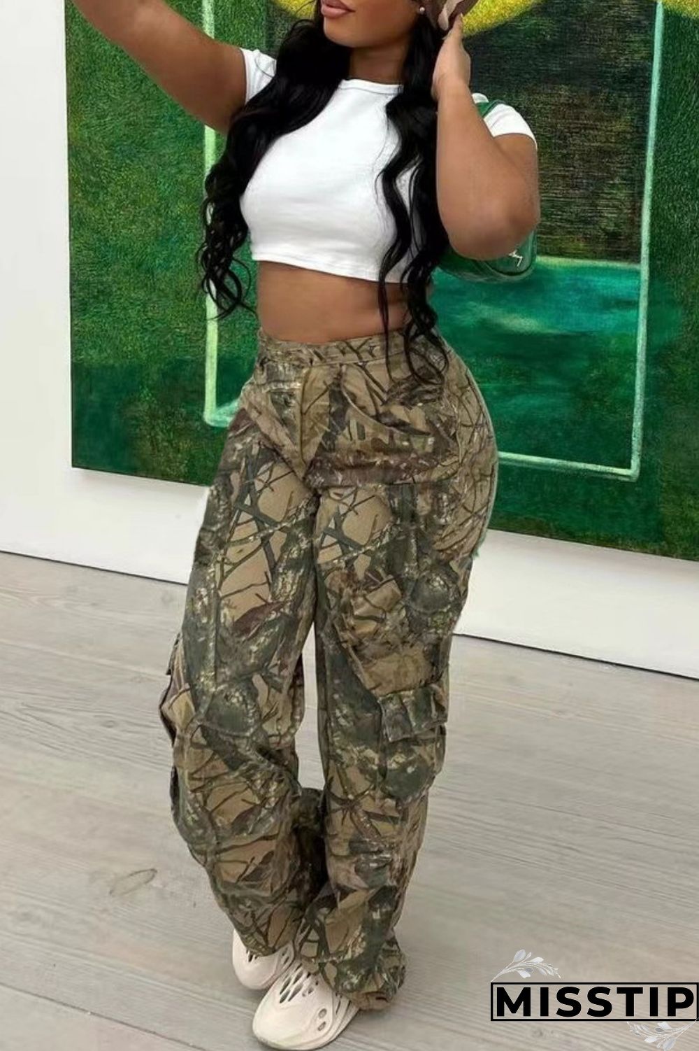 Multicolor Casual Print Patchwork Regular High Waist Conventional Full Print Trousers