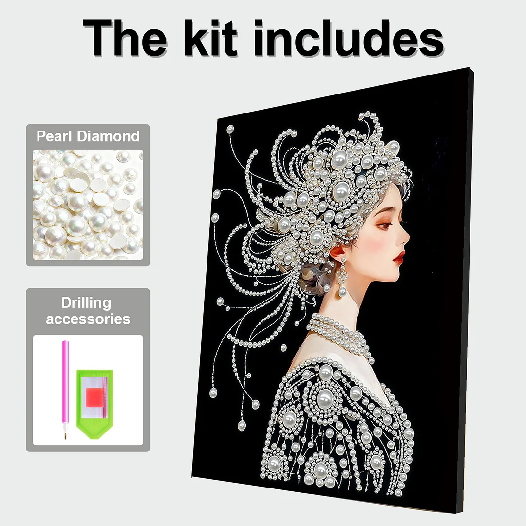 Ancient Girl DIY Pearl Diamond Art Painting Kit with Frame 11.81x15.75in Decor