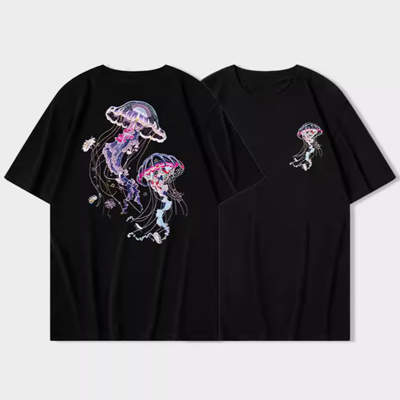 Embroidered Colorful Jellyfish Ukiyo-e T-shirt