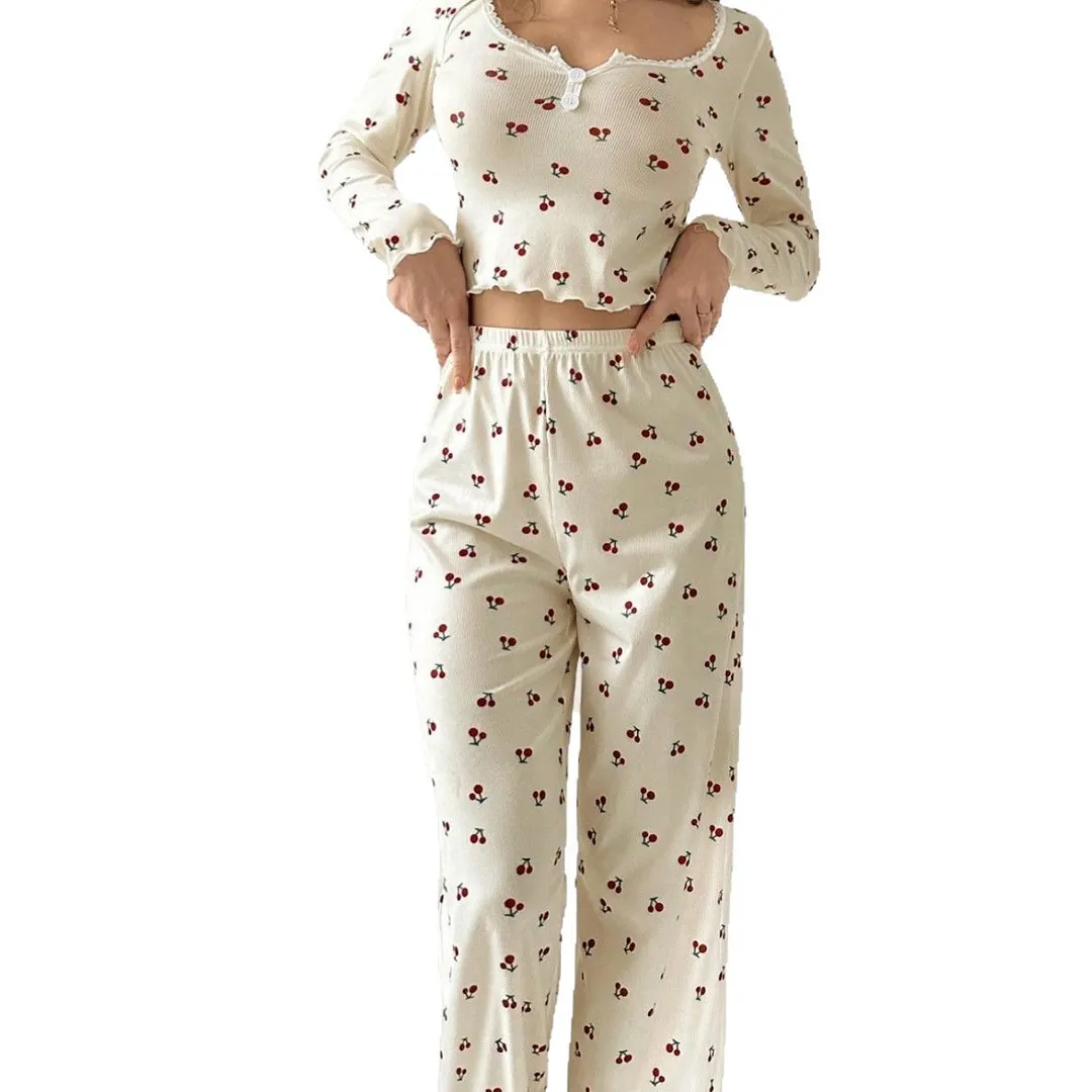 Churchf Hot New Pyjamas V-Neck Casual Fashion Elastic Trousers Women's Long-Sleeved Homewear