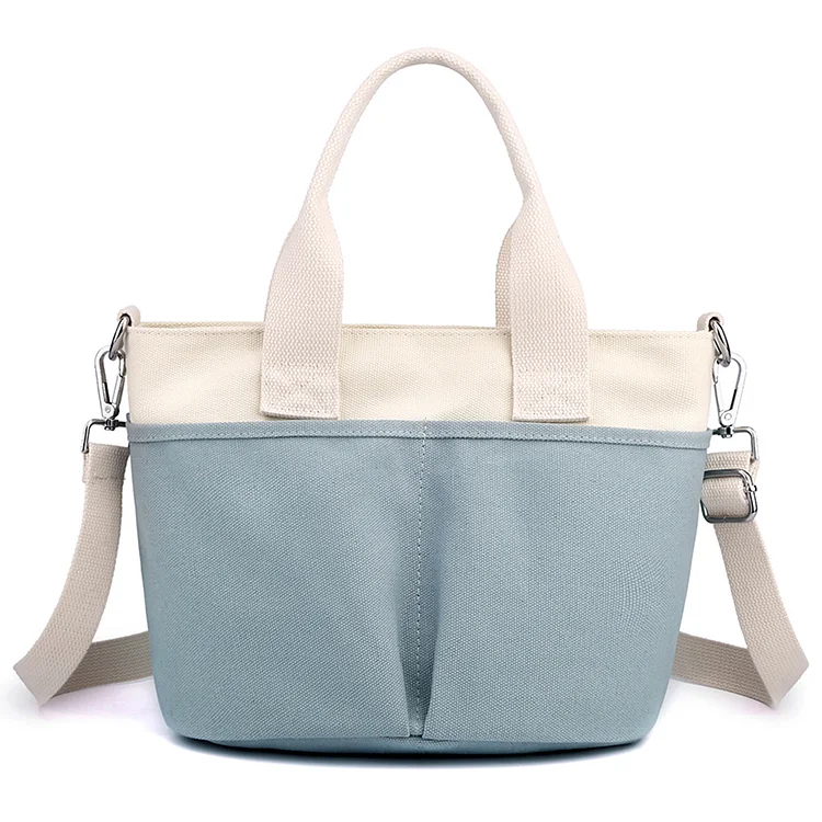 Canvas Commute Bag Contrast Color Crossbody Handbag Multi Pocket for Travel Work