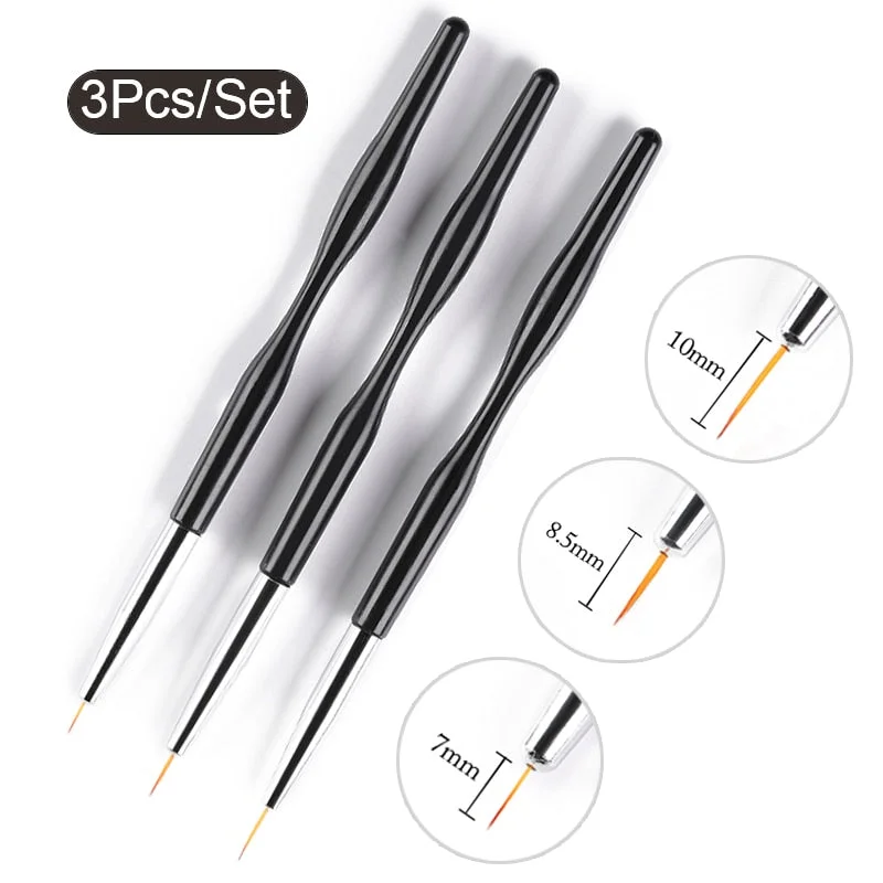 3Pcs Acrylic French Stripe Nail Art Liner Brush Set 3D Tips Manicure Ultra-thin Line Drawing Pen UV Gel Brushes Painting Tools-Nail Inspo