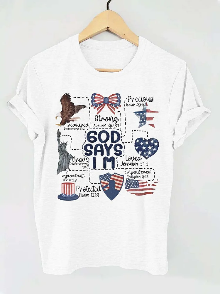 Independence Day 60D SAYS I M Letter Print T-shirt