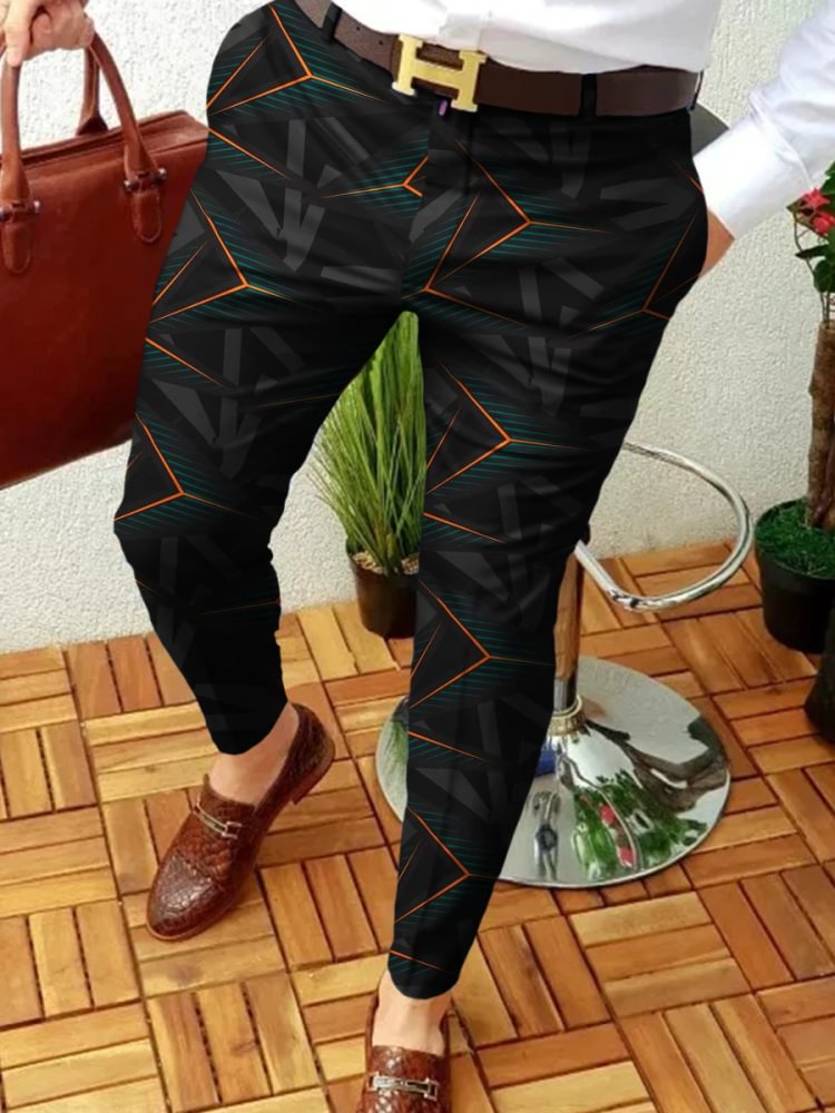 Men's Casual Striped Print Black Suit Pants
