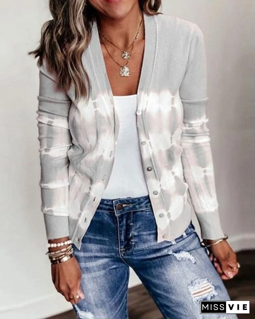 Women's Plus Size Tie Dye Knit Sweater Cardigan