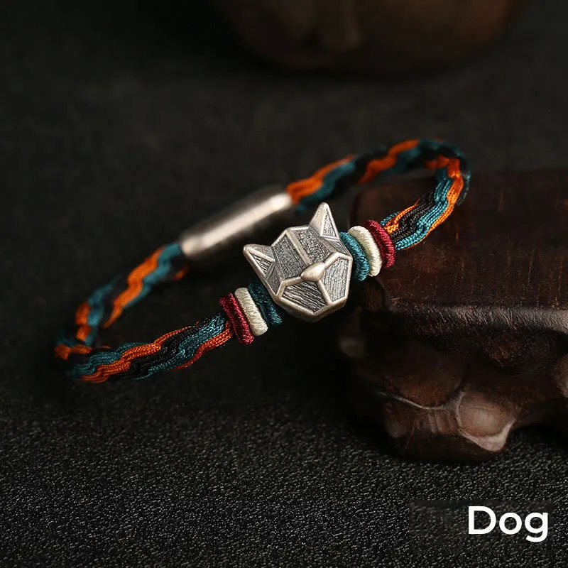 Handmade 999 Sterling Silver Year of the Dragon Chinese Zodiac Protection Colorful Reincarnation Knot Rope Bracelet